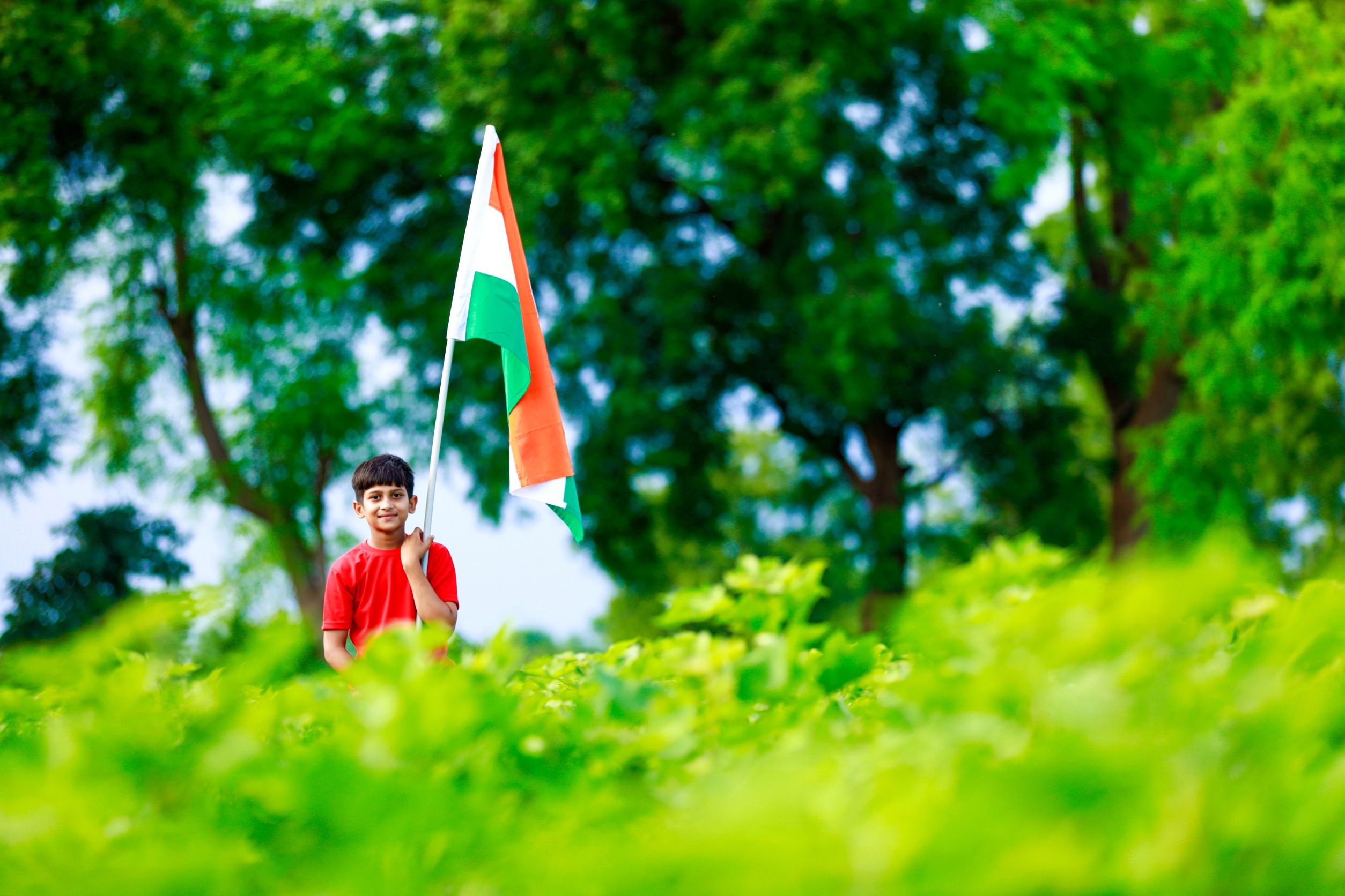 Indian Boy Holding Flag